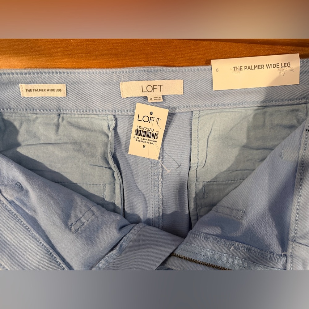 NWT LOFT Palmer Wide Leg Pants in Light Blue Twill - Size 8R - Picture 4 of 5